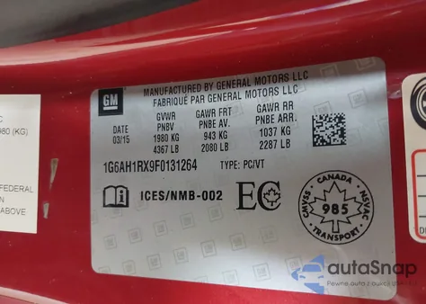 2015 Cadillac Ats Luxury из США, поврежденный, VIN 1G6AH1RX9F0131264